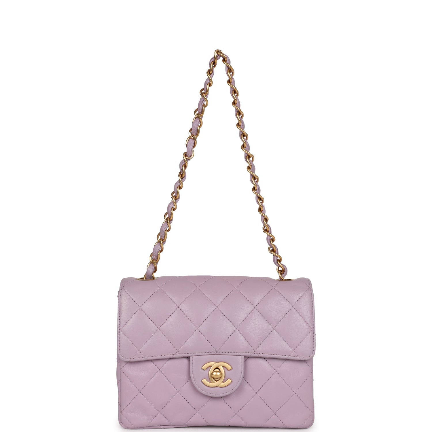 Chanel Vintage Mini Square Flap Bag Light Purple Lambskin Matte Gold Hardware