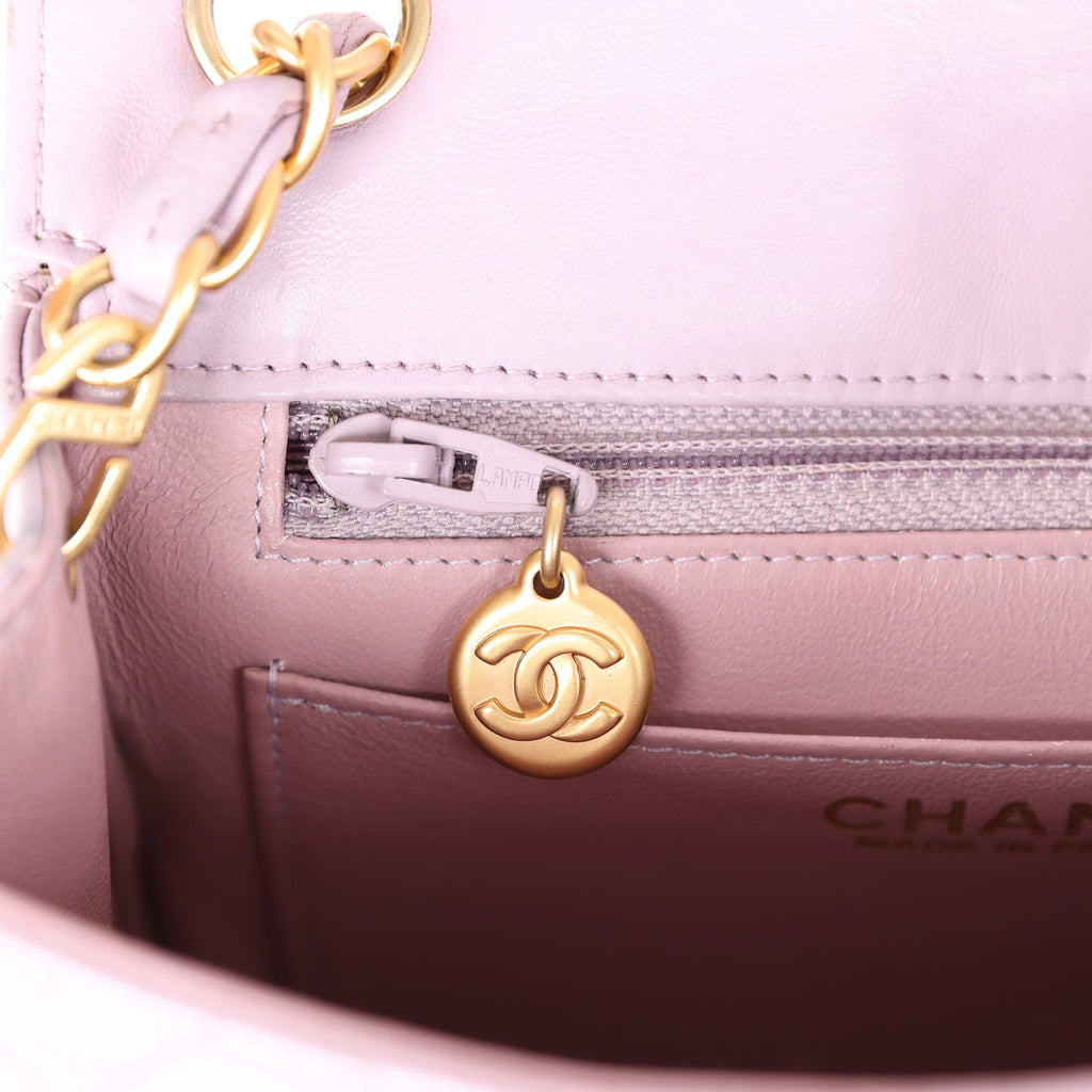 Chanel Vintage Mini Square Flap Bag Light Purple Lambskin Matte Gold Hardware