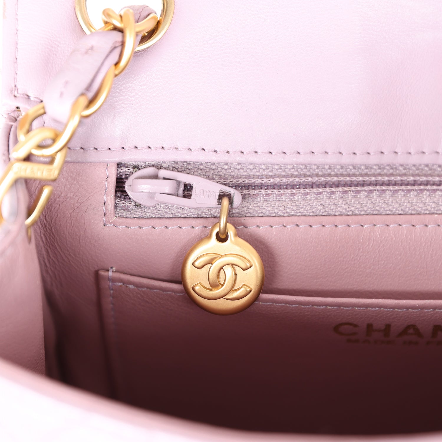 Chanel Vintage Mini Square Flap Bag Light Purple Lambskin Matte Gold Hardware