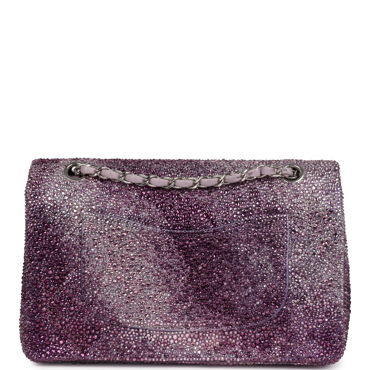 Custom Swarovski Crystal Chanel Vintage Medium Classic Double Flap Purple Lambskin Silver Hardware