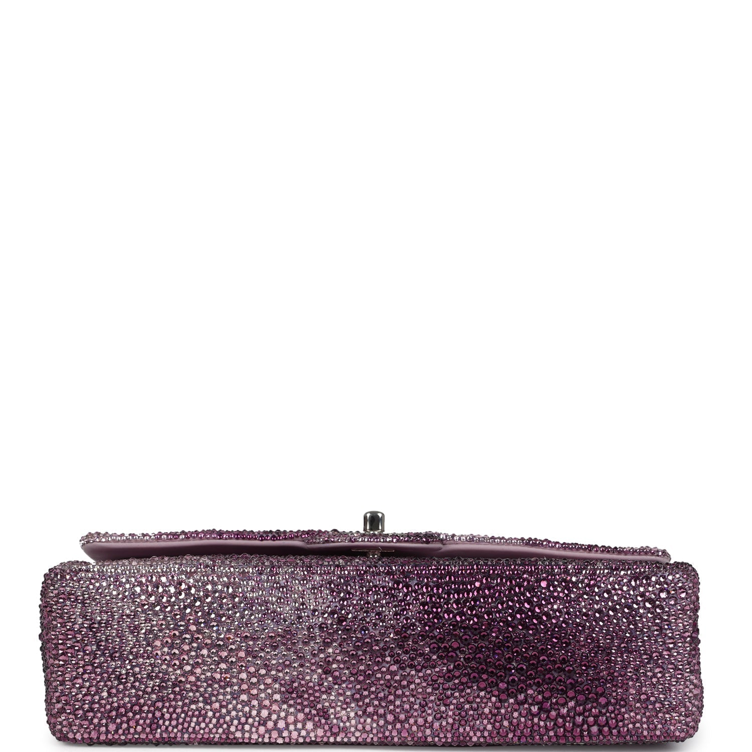 Custom Swarovski Crystal Chanel Vintage Medium Classic Double Flap Purple Lambskin Silver Hardware