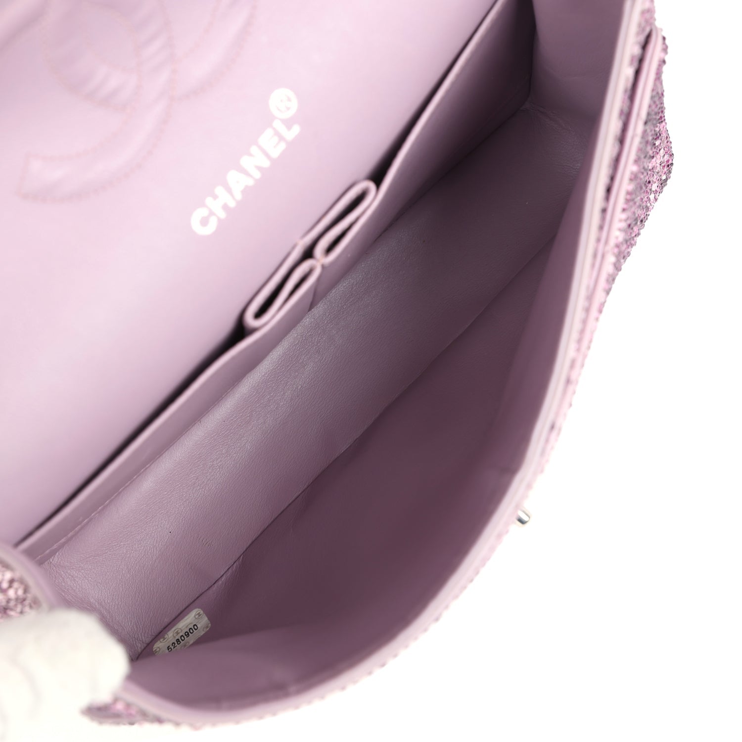 Custom Swarovski Crystal Chanel Vintage Medium Classic Double Flap Purple Lambskin Silver Hardware