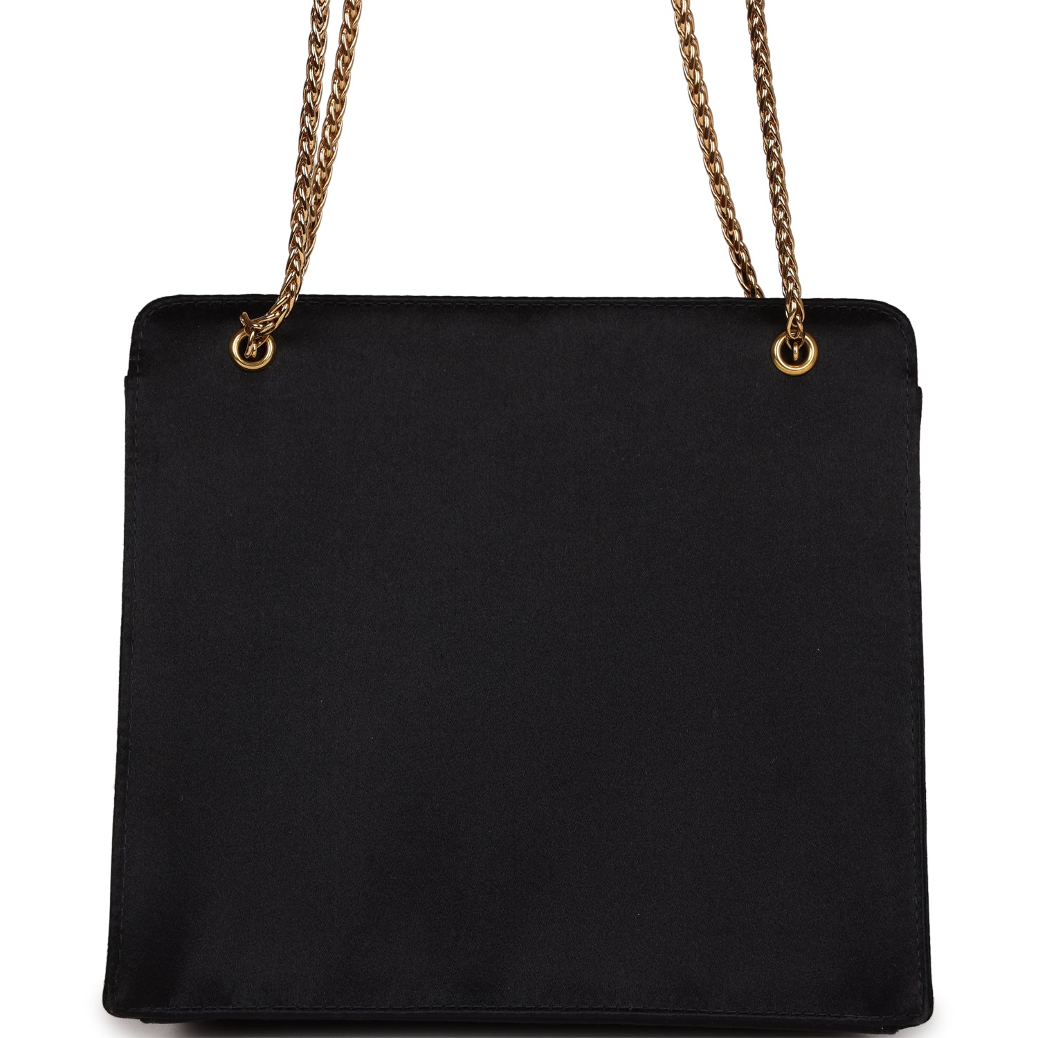 Chanel Vintage Square Shoulder Bag Black Satin Gold Hardware