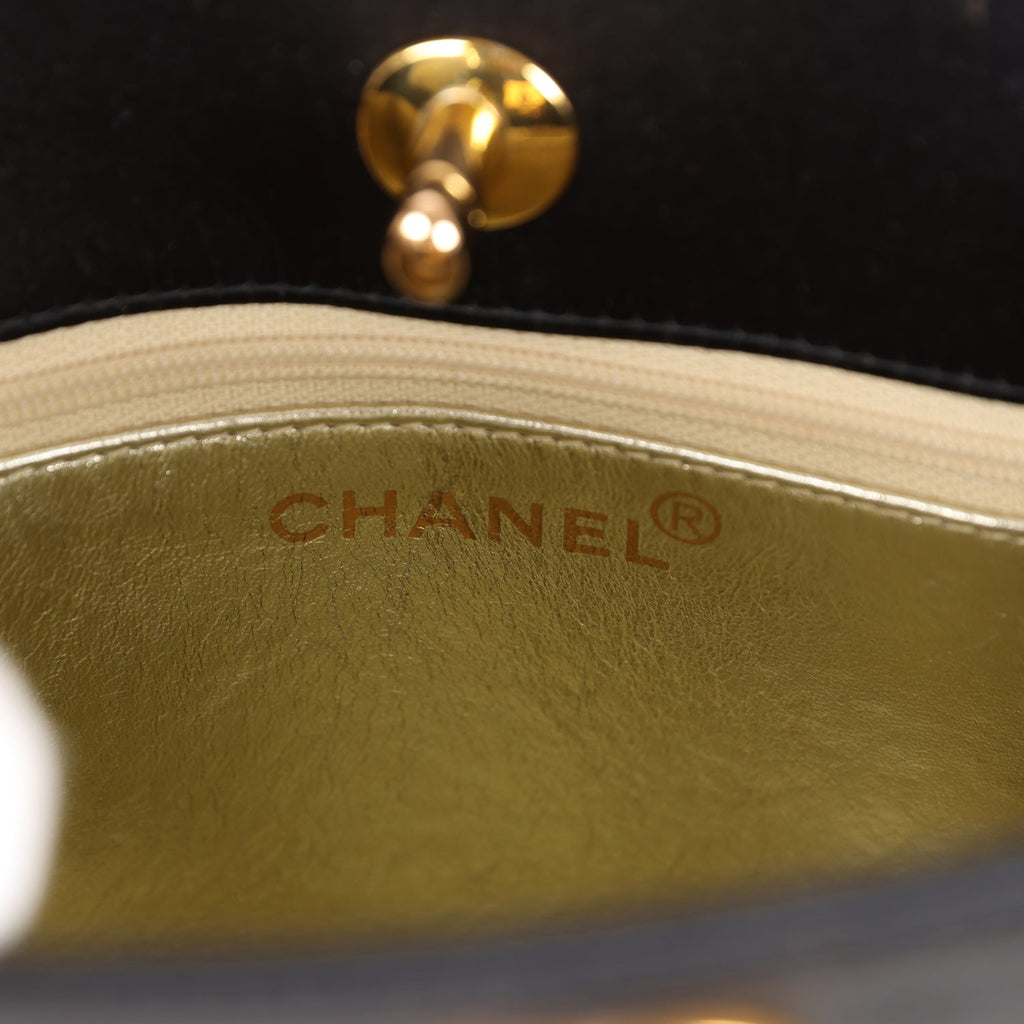 Chanel Vintage Square Shoulder Bag Black Satin Gold Hardware