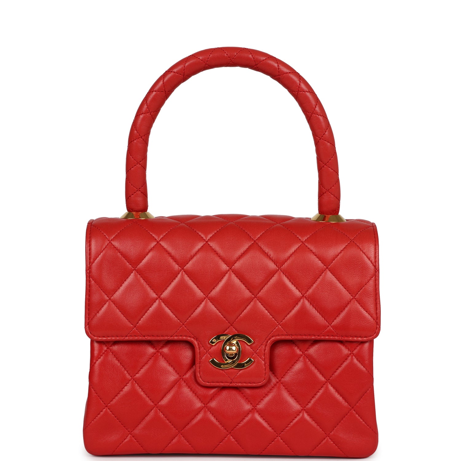 Chanel Vintage Top Handle Flap Red Lambskin Gold Hardware