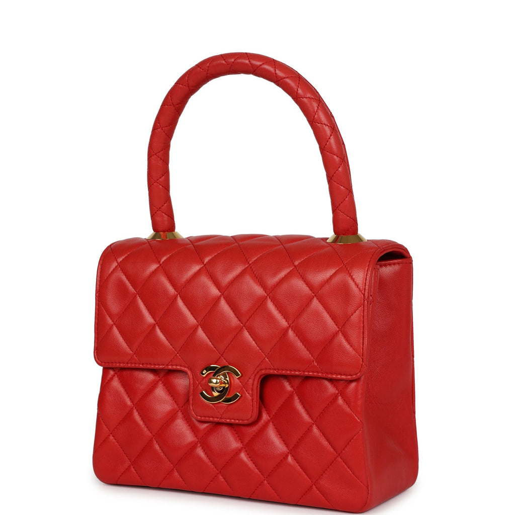 Chanel Vintage Top Handle Flap Red Lambskin Gold Hardware