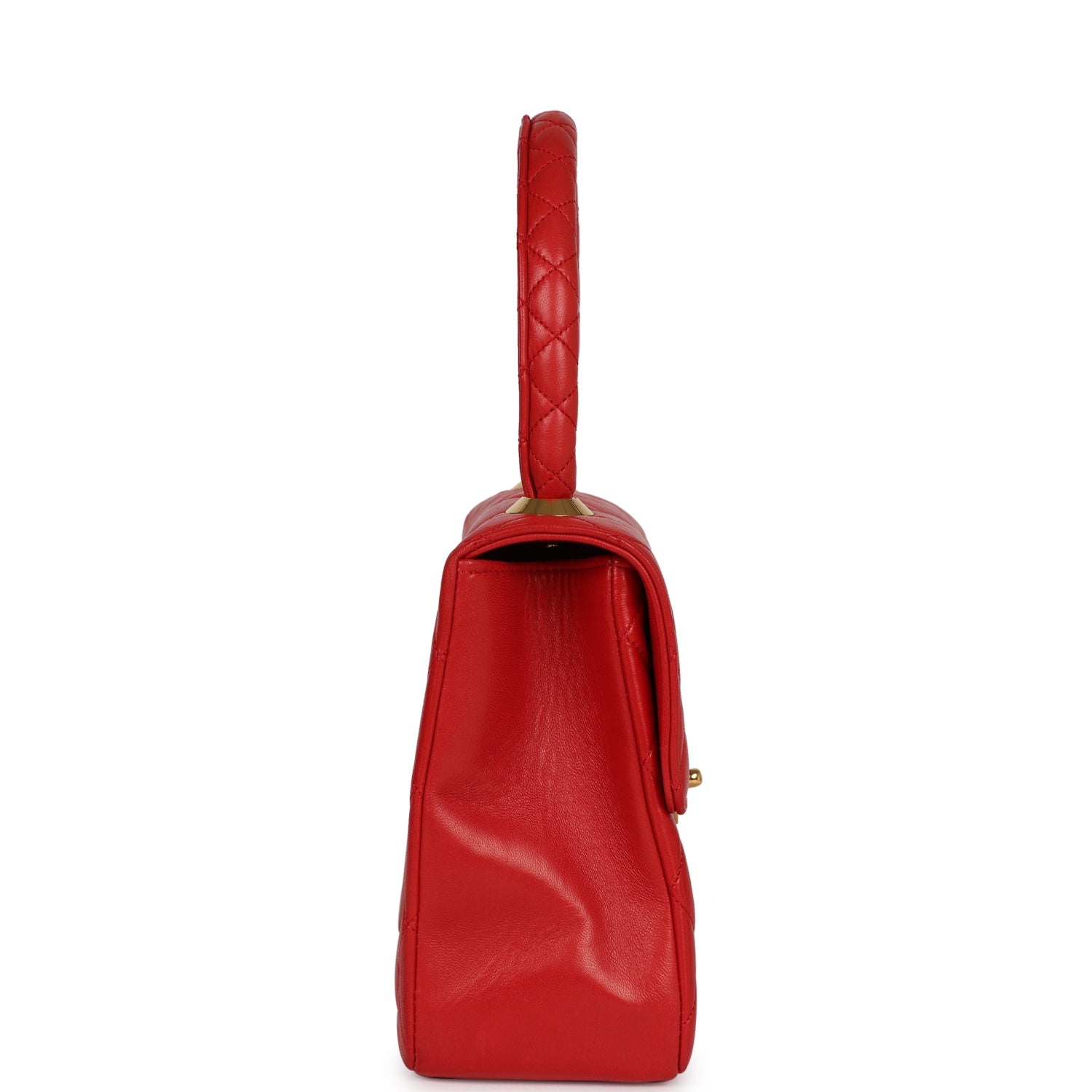 Chanel Vintage Top Handle Flap Red Lambskin Gold Hardware