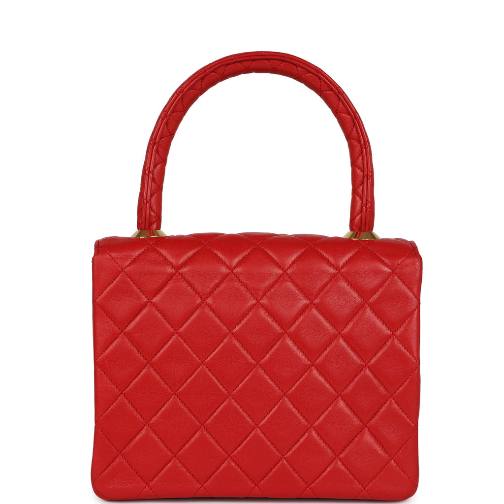 Chanel Vintage Top Handle Flap Red Lambskin Gold Hardware