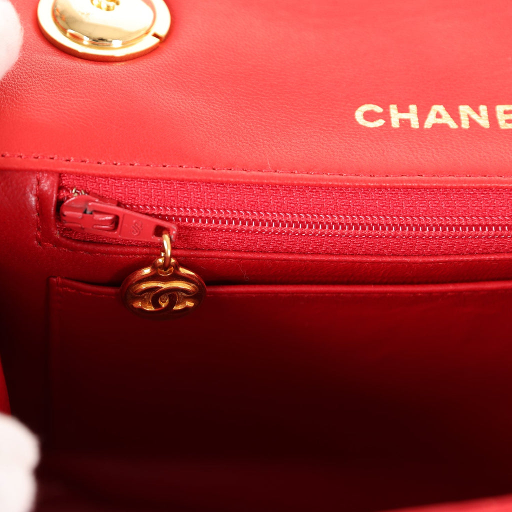 Chanel Vintage Top Handle Flap Red Lambskin Gold Hardware
