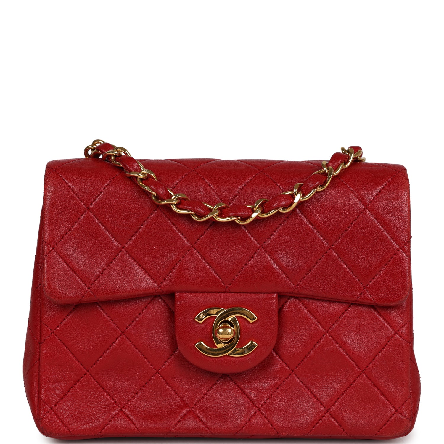 Chanel Vintage Mini Square Flap Red Lambskin Gold Hardware