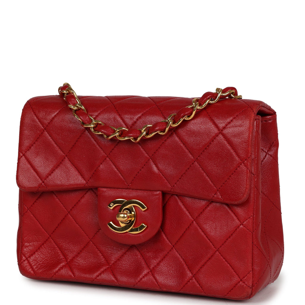 Chanel Vintage Mini Square Flap Red Lambskin Gold Hardware