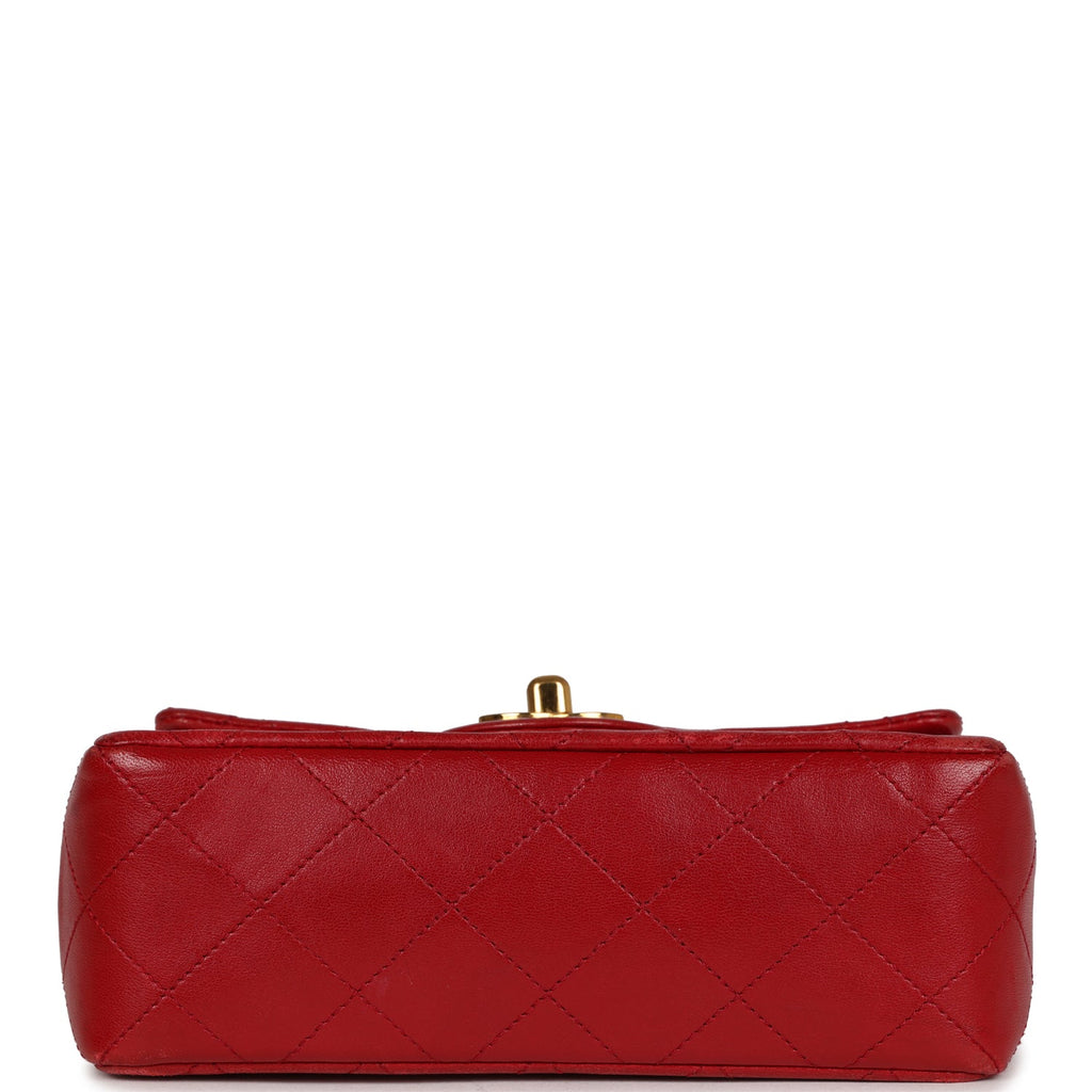 Chanel Vintage Mini Square Flap Red Lambskin Gold Hardware