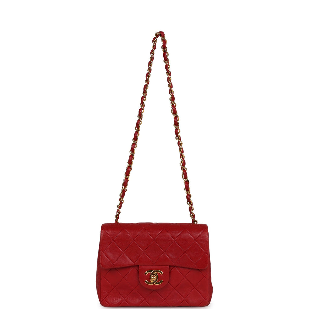 Chanel Vintage Mini Square Flap Red Lambskin Gold Hardware