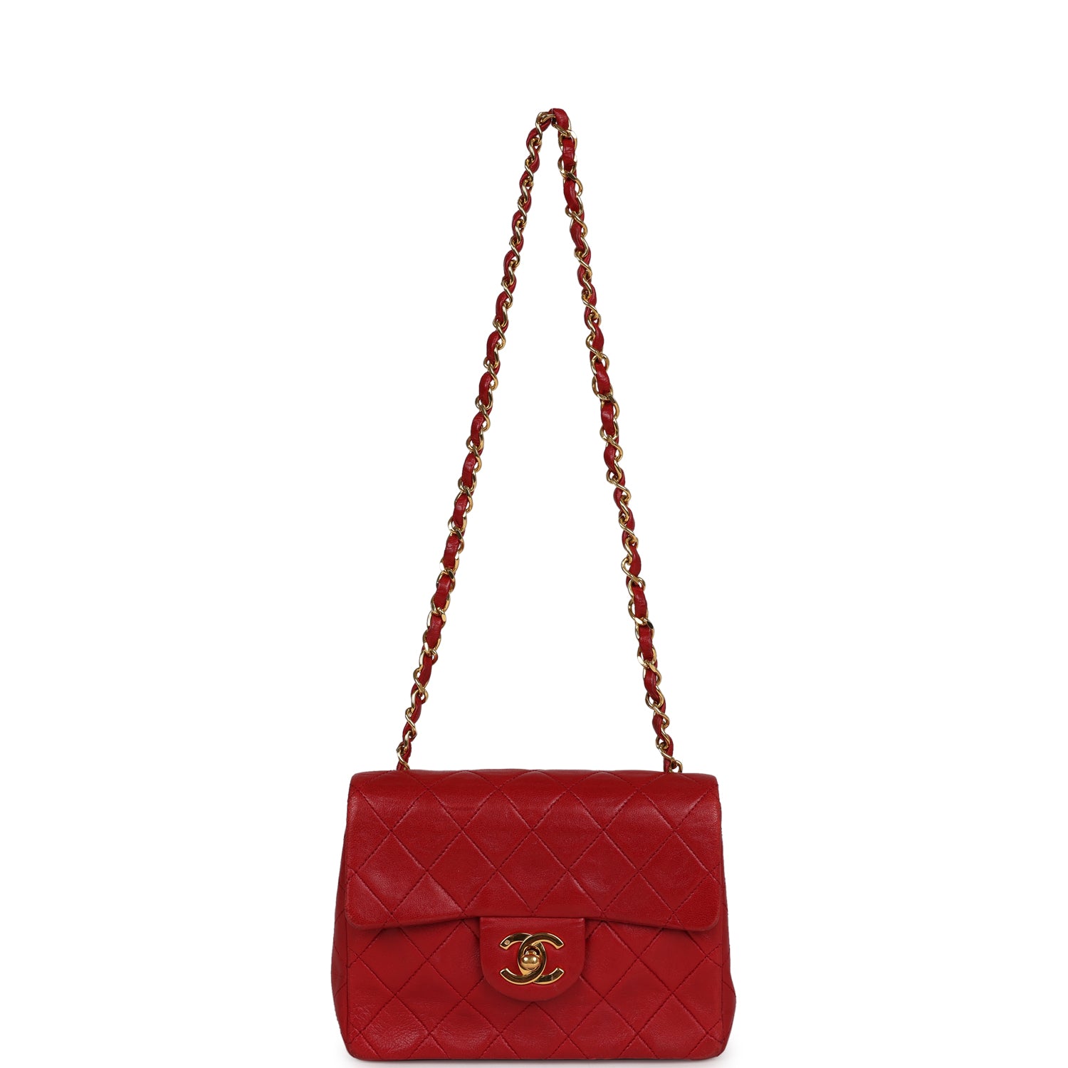 Chanel Vintage Mini Square Flap Red Lambskin Gold Hardware