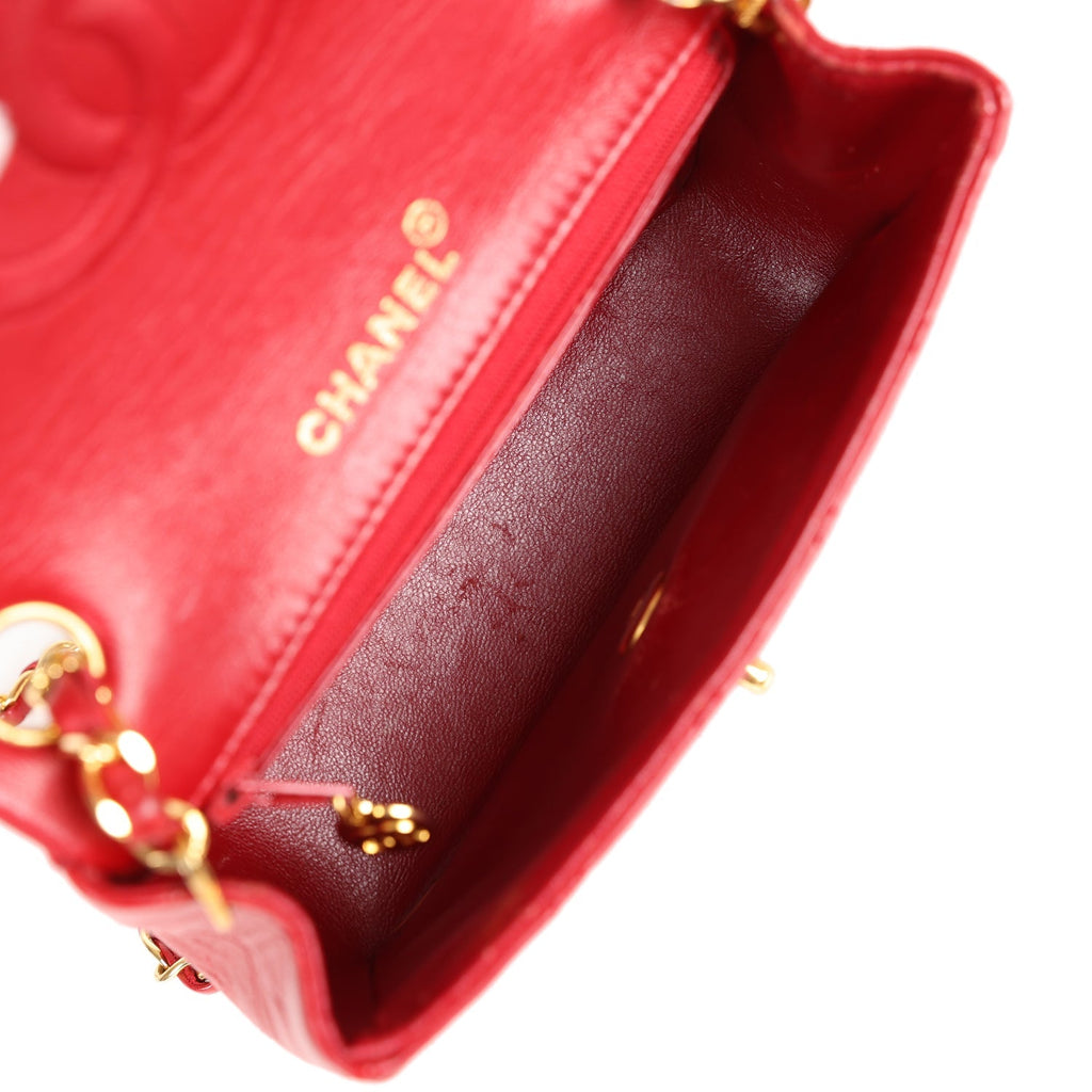Chanel Vintage Mini Square Flap Red Lambskin Gold Hardware