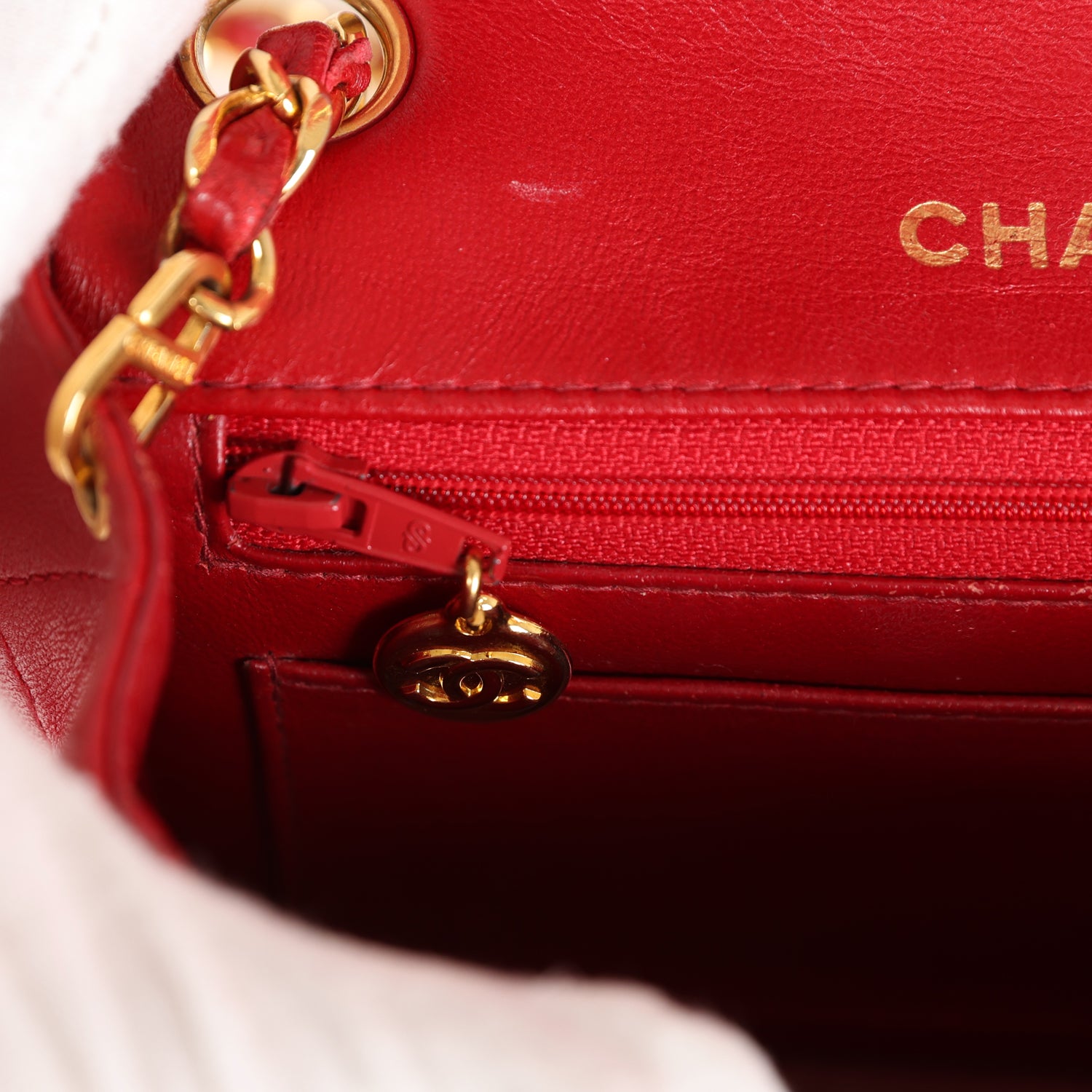 Chanel Vintage Mini Square Flap Red Lambskin Gold Hardware