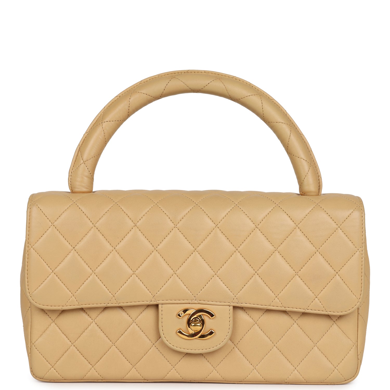 Chanel Vintage Kelly Parent Flap Bag Beige Lambskin Gold Hardware