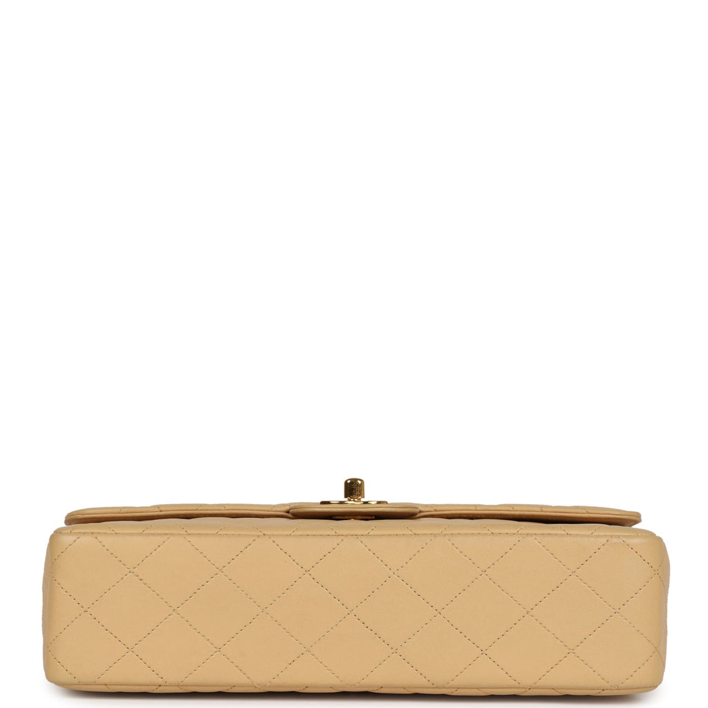 Chanel Vintage Kelly Parent Flap Bag Beige Lambskin Gold Hardware