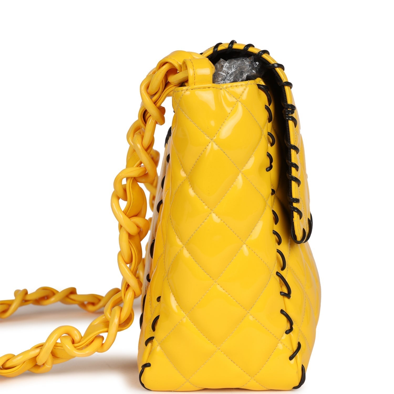 Chanel Vintage XL Jumbo Stitch Flap Bag Yellow Patent Leather Yellow Acrylic Hardware