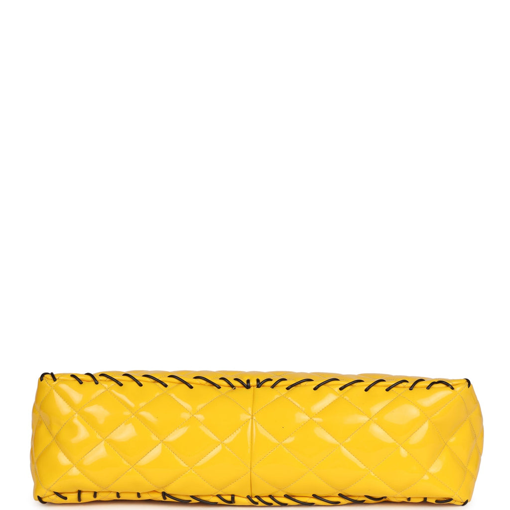 Chanel Vintage XL Jumbo Stitch Flap Bag Yellow Patent Leather Yellow Acrylic Hardware