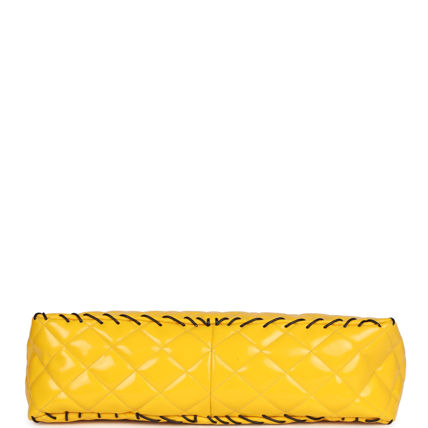 Chanel Vintage XL Jumbo Stitch Flap Bag Yellow Patent Leather Yellow Acrylic Hardware