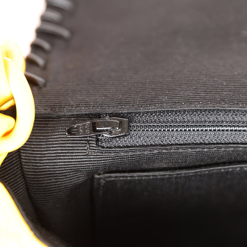 Chanel Vintage XL Jumbo Stitch Flap Bag Yellow Patent Leather Yellow Acrylic Hardware