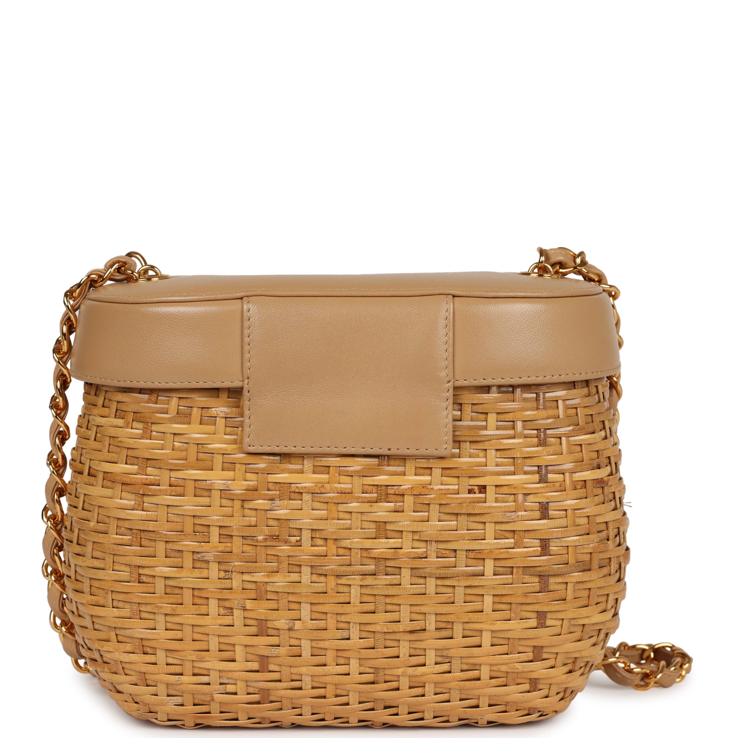 Chanel Vintage Basket Bag Beige Lambskin and Rattan Wicker Gold Hardware