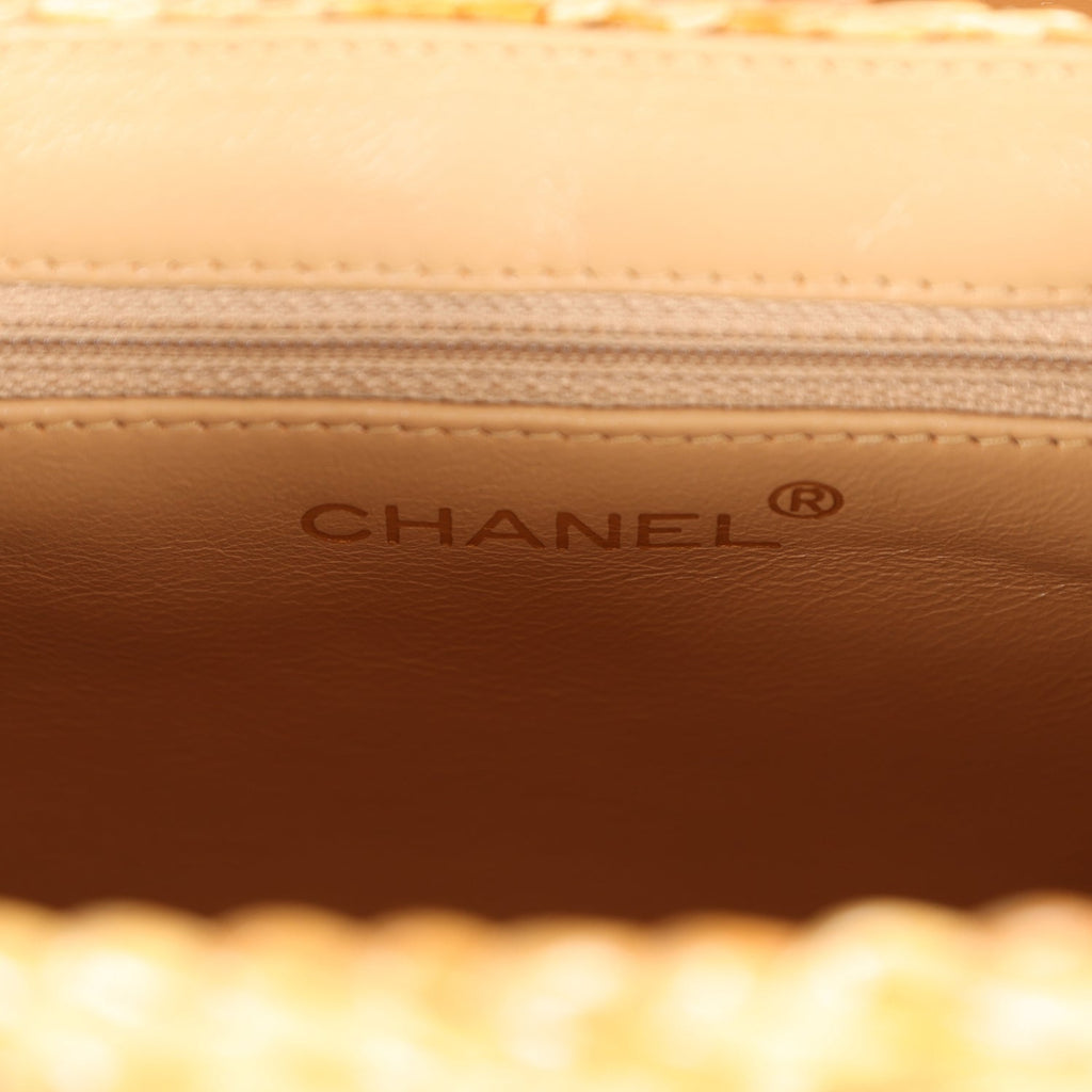 Chanel Vintage Basket Bag Beige Lambskin and Rattan Wicker Gold Hardware