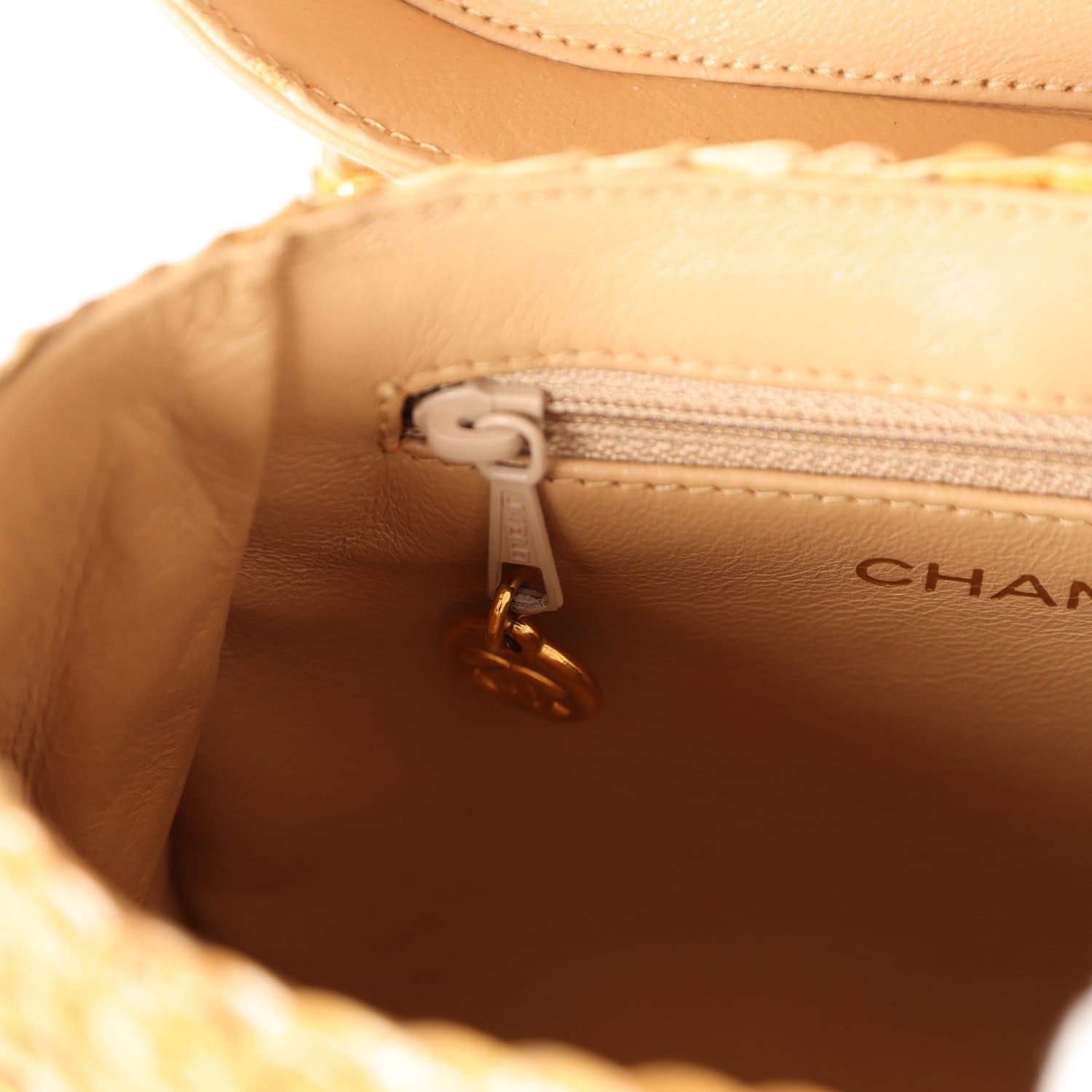 Chanel Vintage Basket Bag Beige Lambskin and Rattan Wicker Gold Hardware