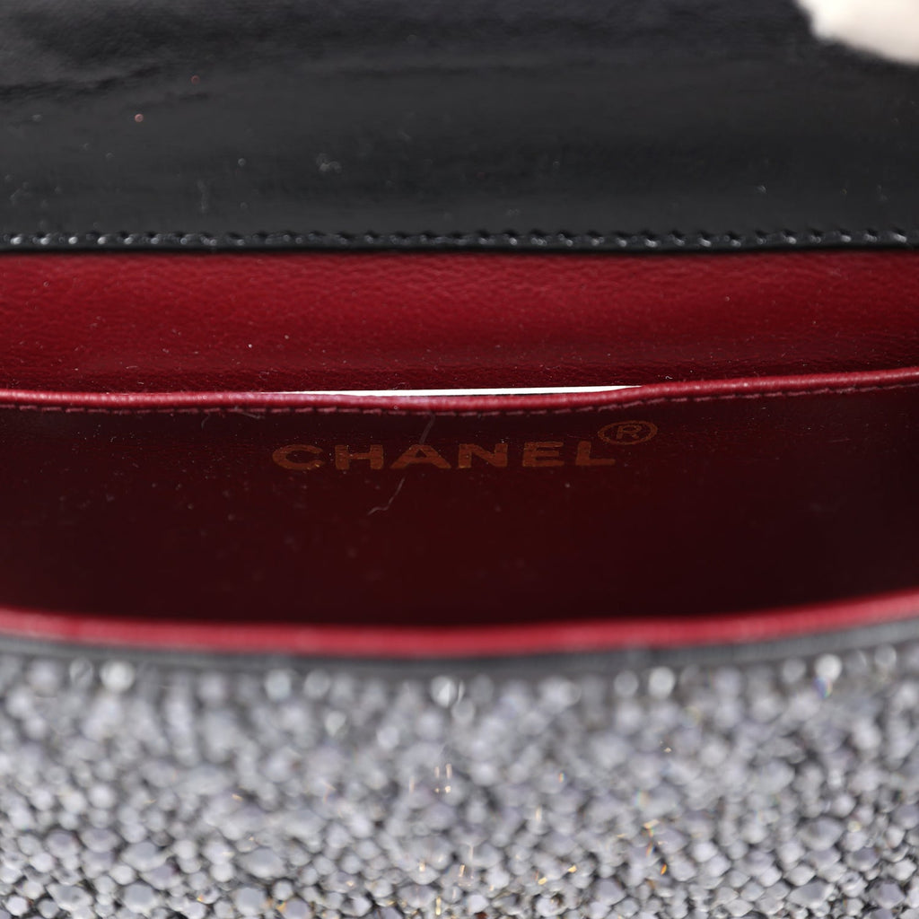 Custom Black Swarovski Crystal Chanel Vintage Mini Kelly Flap Bag Black Lambskin Gold Hardware