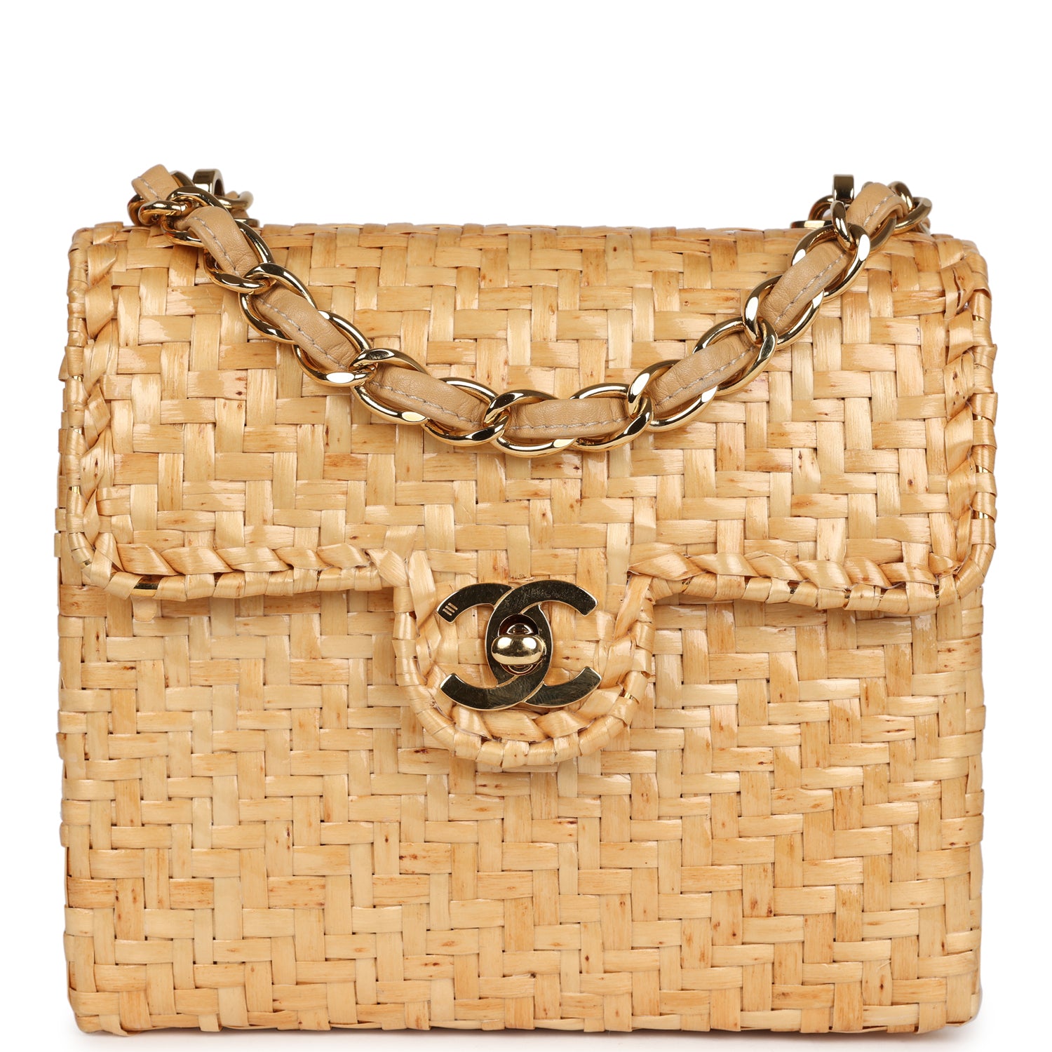 Chanel Vintage Mini Flap Bag Natural Wicker Gold Hardware