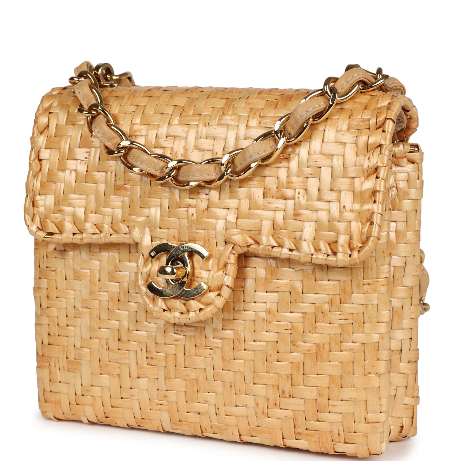 Chanel Vintage Mini Flap Bag Natural Wicker Gold Hardware