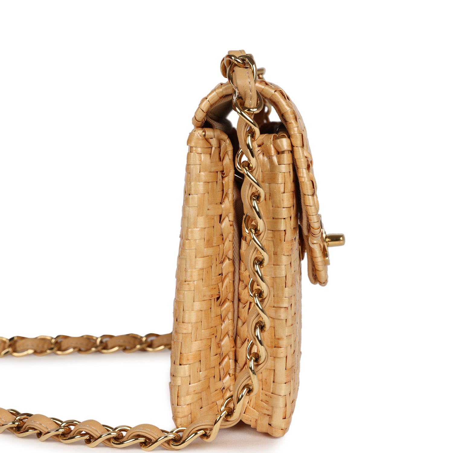 Chanel Vintage Mini Flap Bag Natural Wicker Gold Hardware