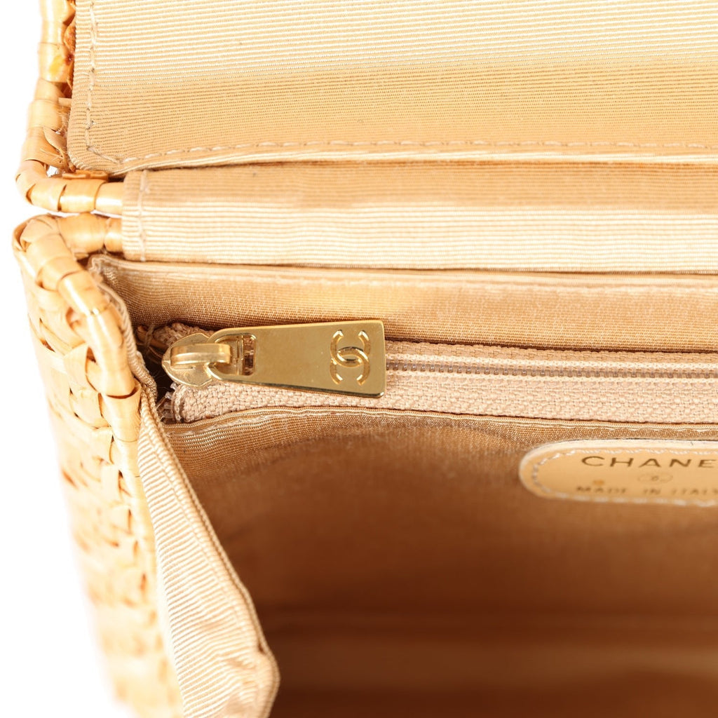 Chanel Vintage Mini Flap Bag Natural Wicker Gold Hardware
