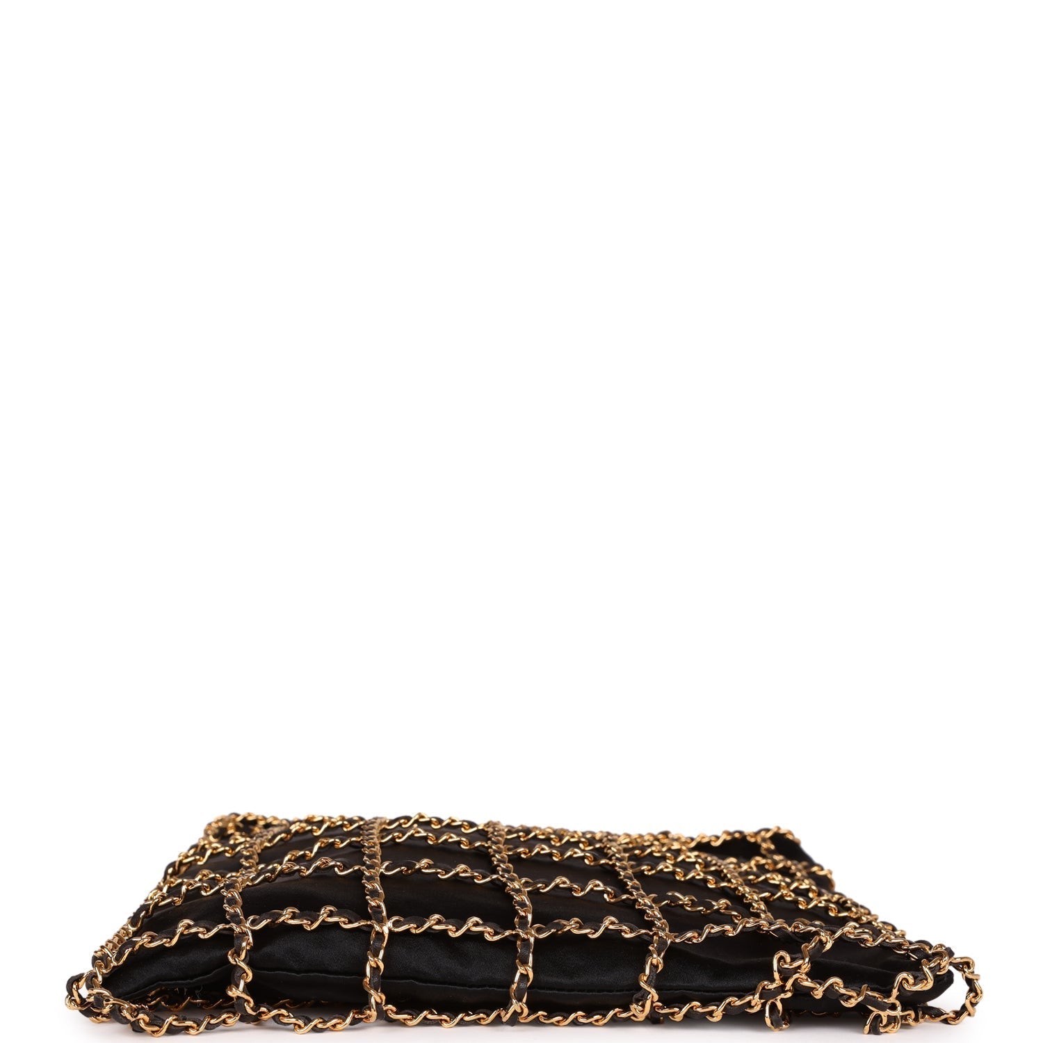 Chanel Vintage Chain Frame CC Shopping Tote Black Satin Gold Hardware
