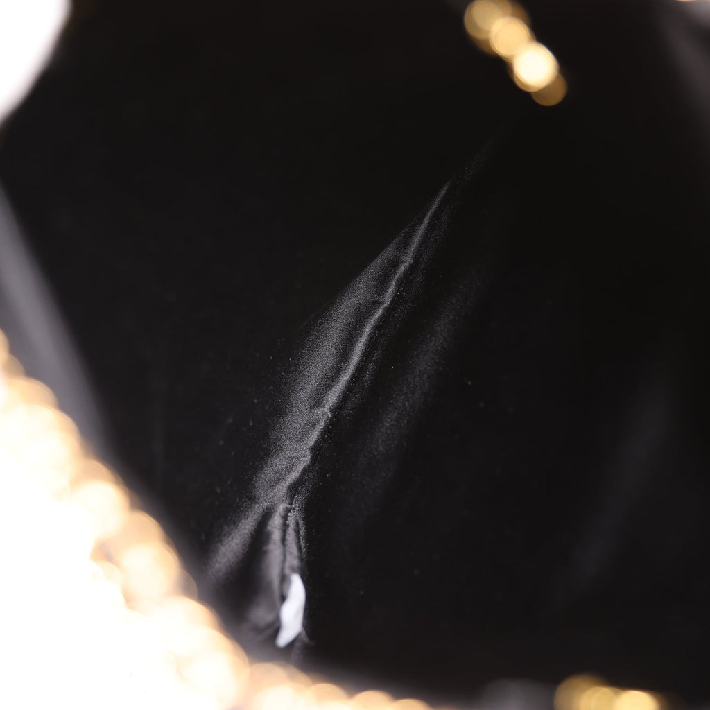 Chanel Vintage Chain Frame CC Shopping Tote Black Satin Gold Hardware