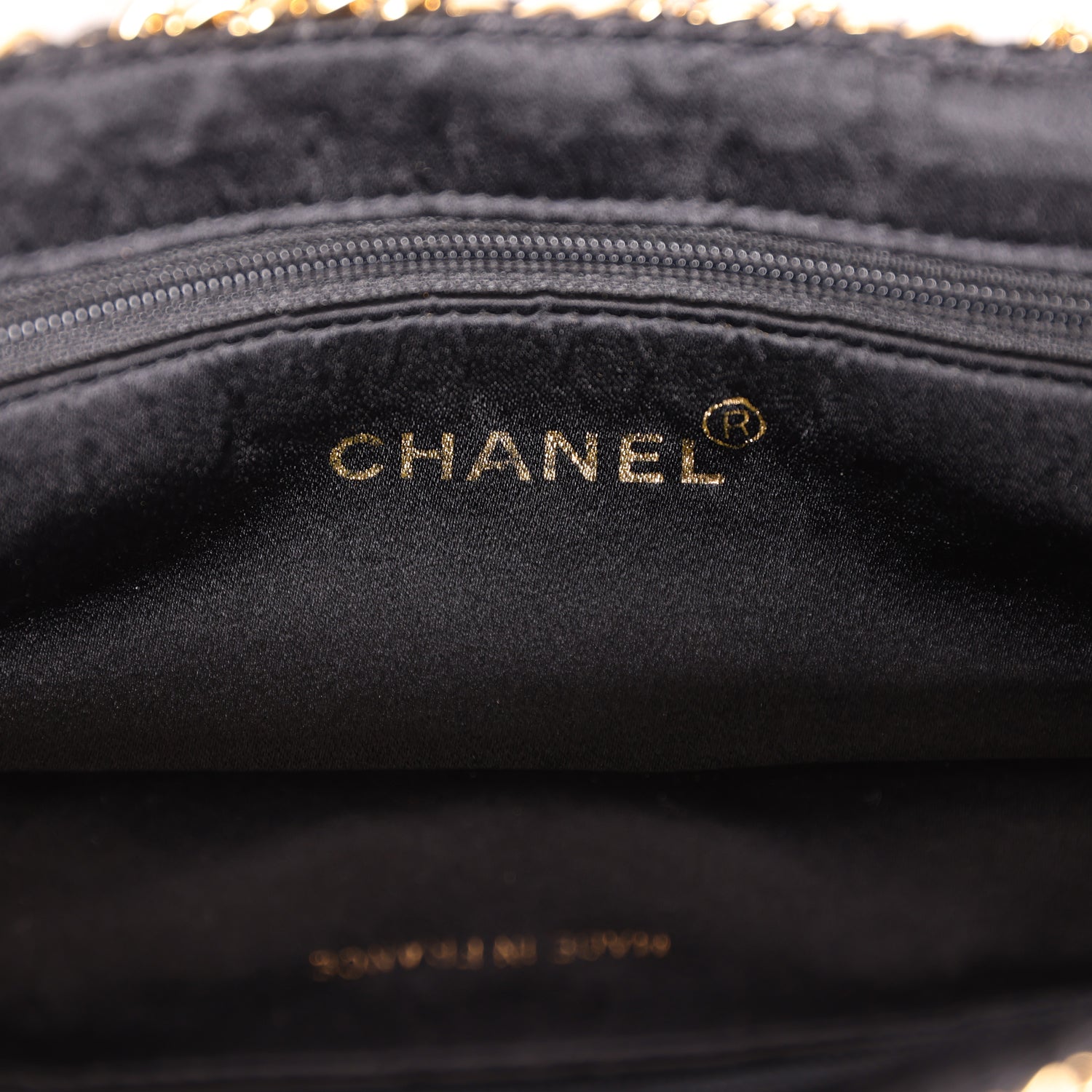 Chanel Vintage Chain Frame CC Shopping Tote Black Satin Gold Hardware