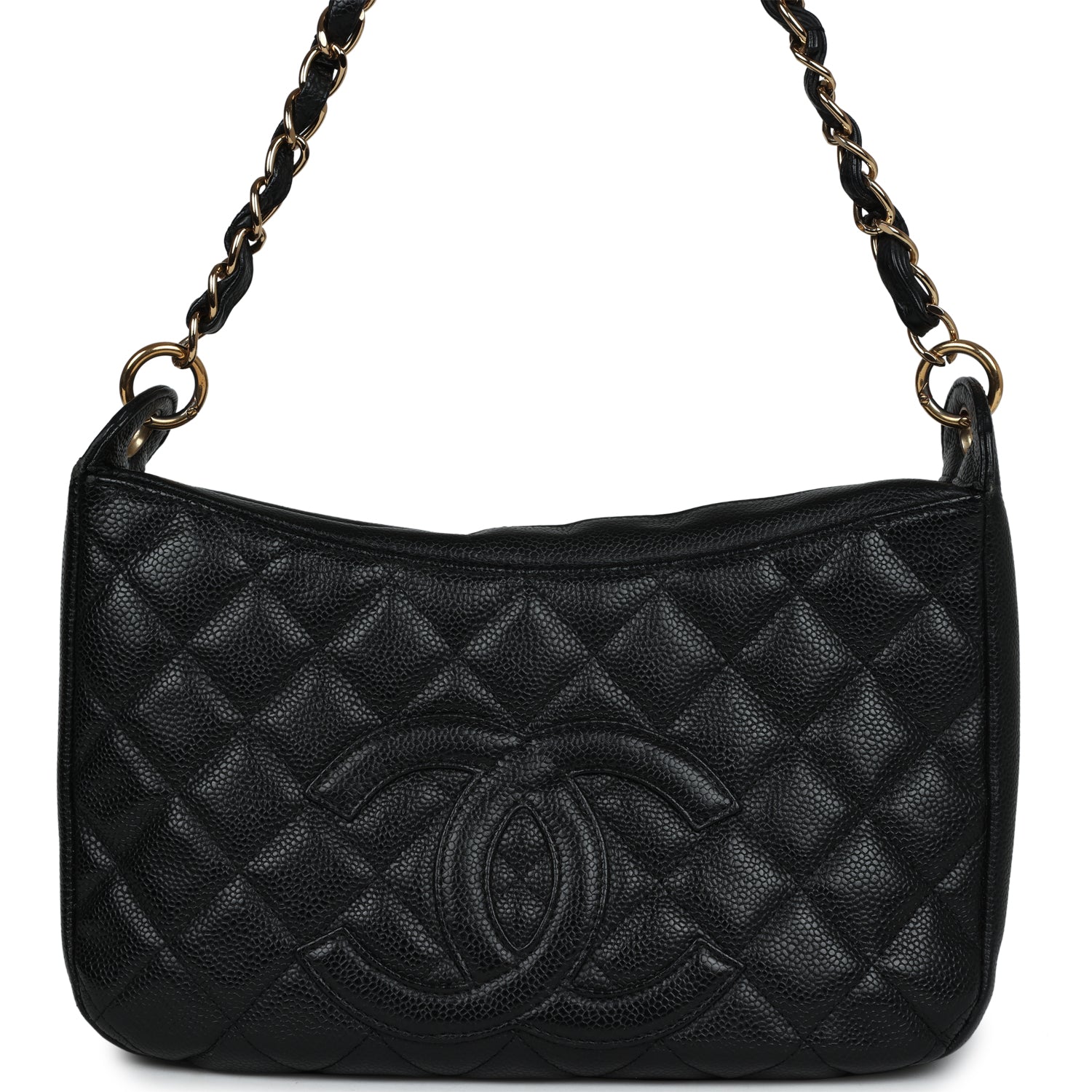 Chanel Vintage Timeless CC Hobo Bag Black Caviar Gold Hardware