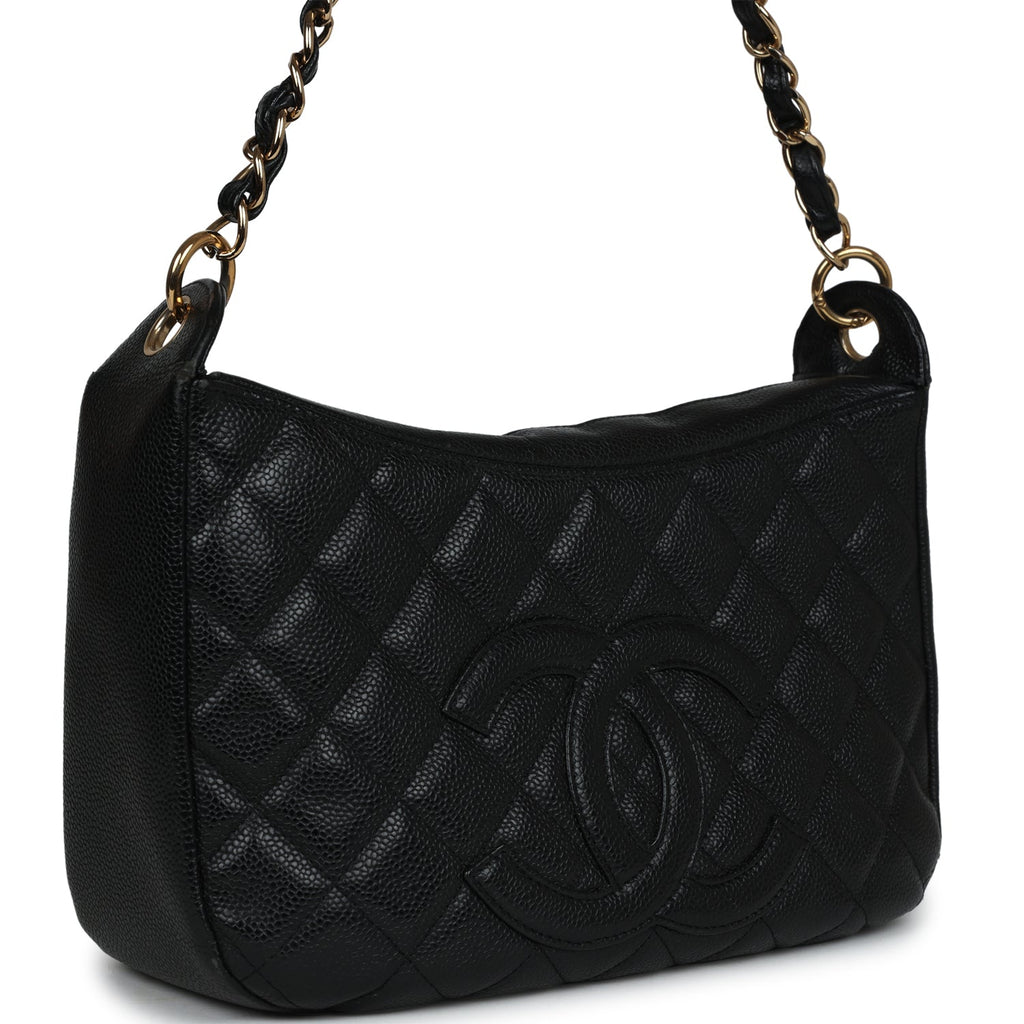 Chanel Vintage Timeless CC Hobo Bag Black Caviar Gold Hardware