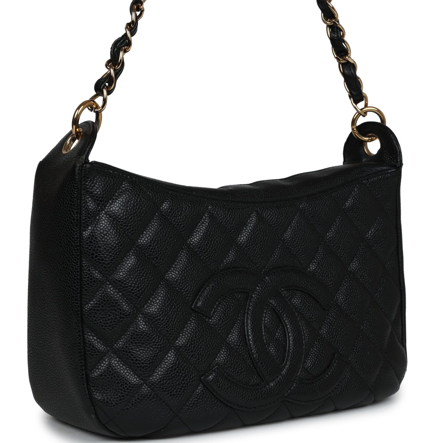 Chanel Vintage Timeless CC Hobo Bag Black Caviar Gold Hardware