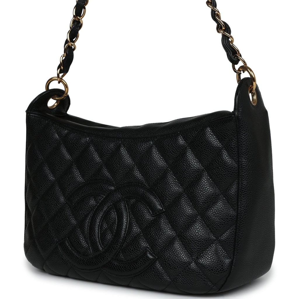 Chanel Vintage Timeless CC Hobo Bag Black Caviar Gold Hardware