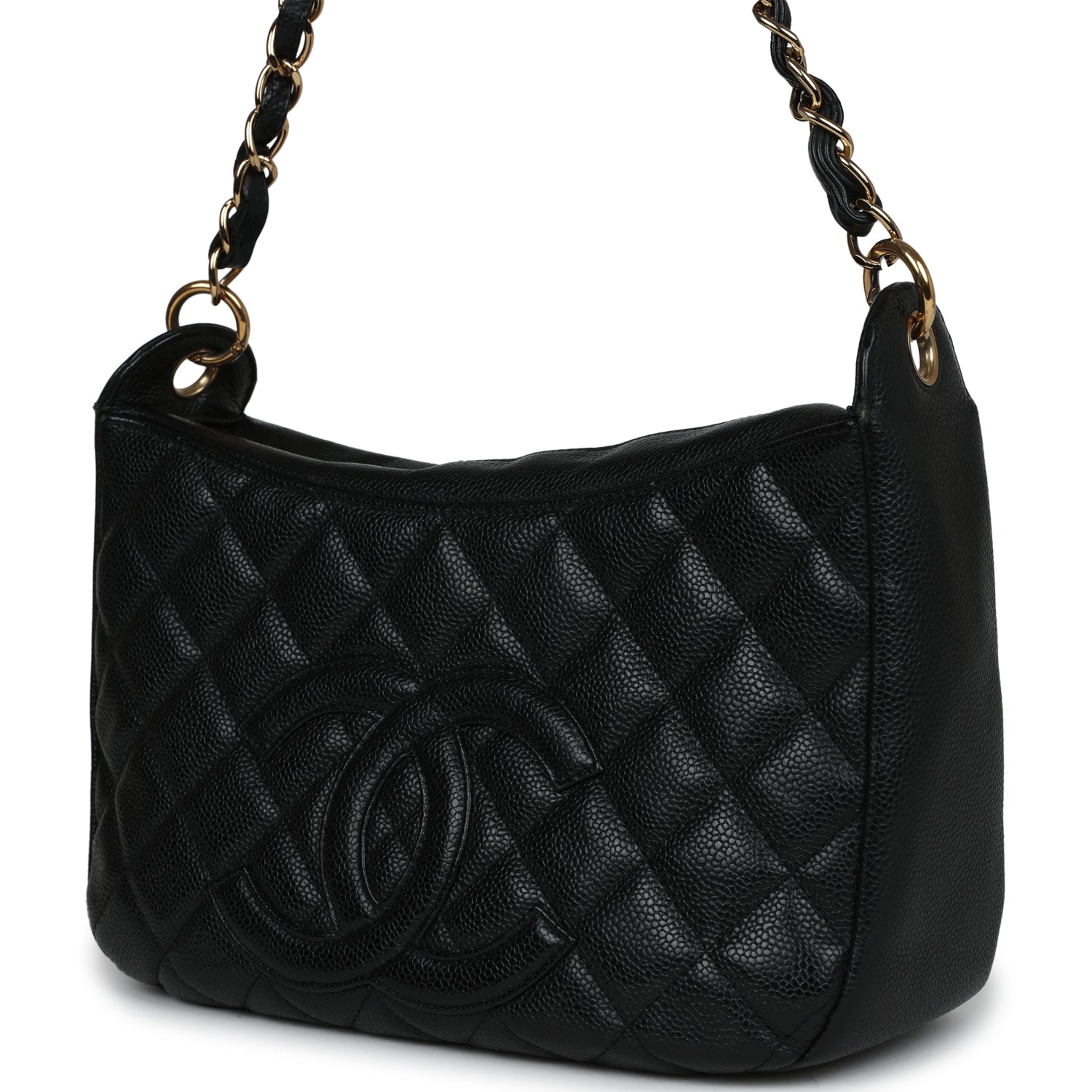 Chanel Vintage Timeless CC Hobo Bag Black Caviar Gold Hardware