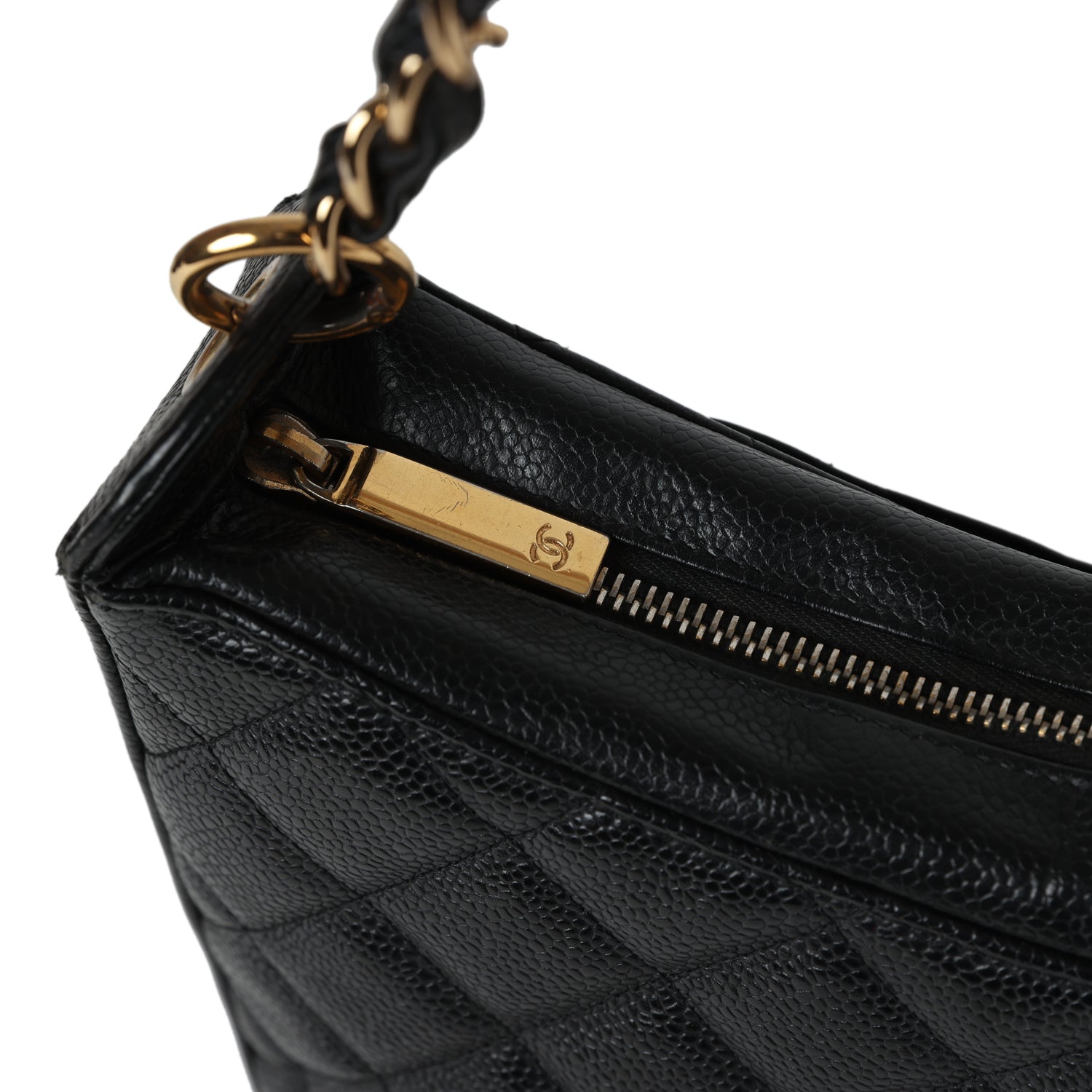 Chanel Vintage Timeless CC Hobo Bag Black Caviar Gold Hardware
