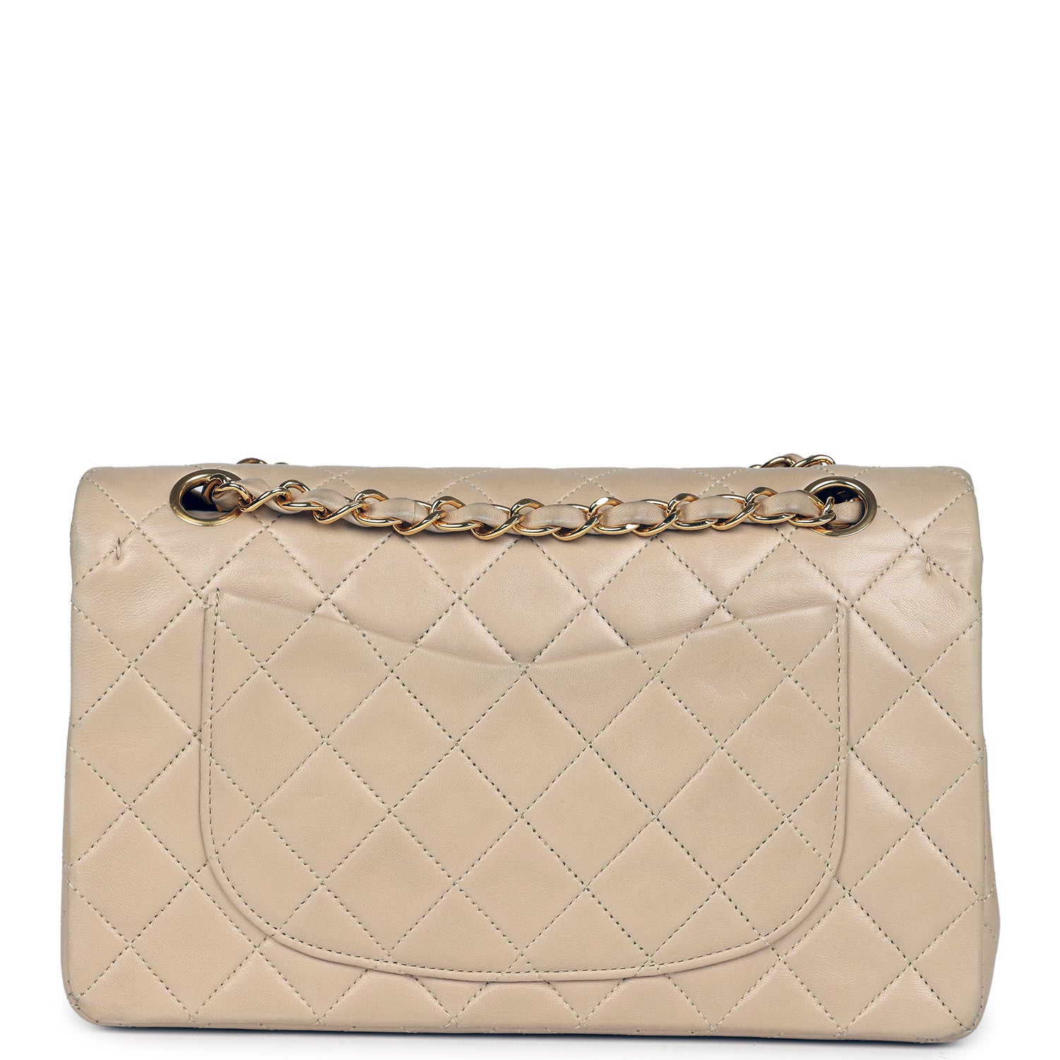 Chanel Vintage Small Classic Double Flap Beige Lambskin Gold Hardware