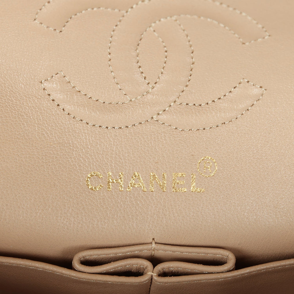 Chanel Vintage Small Classic Double Flap Beige Lambskin Gold Hardware