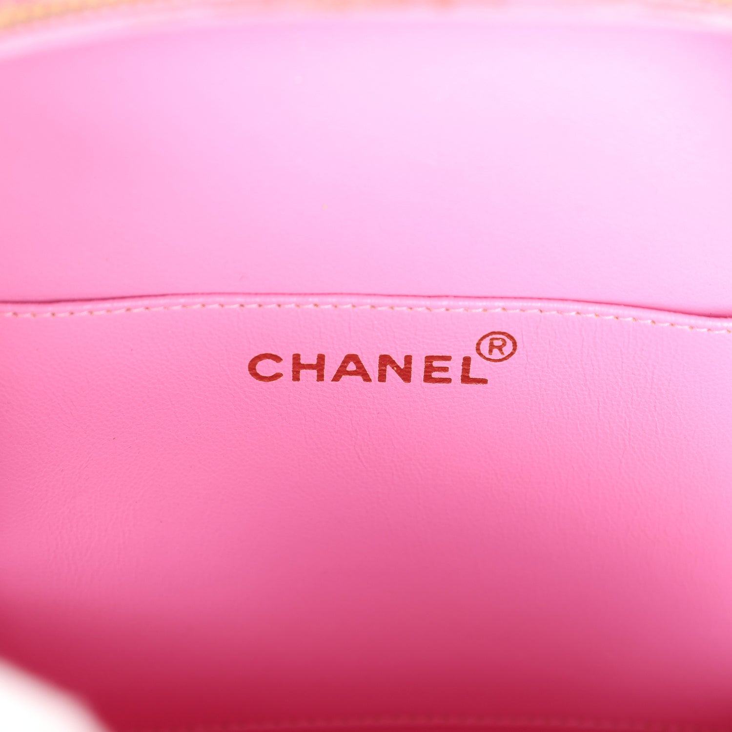 Chanel Vintage Round Vanity Bag Pink and Black Patent Leather Antique Gold Hardware