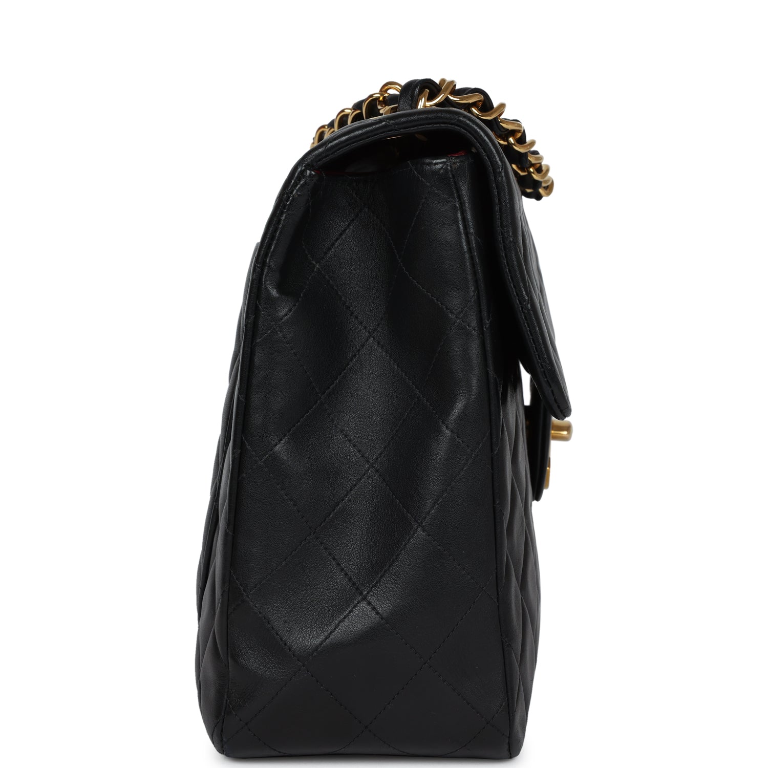 Chanel Vintage XL Jumbo Flap Bag Black Lambskin Gold Hardware