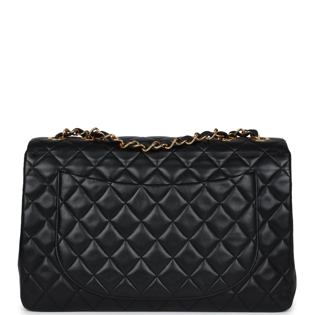 Chanel Vintage XL Jumbo Flap Bag Black Lambskin Gold Hardware