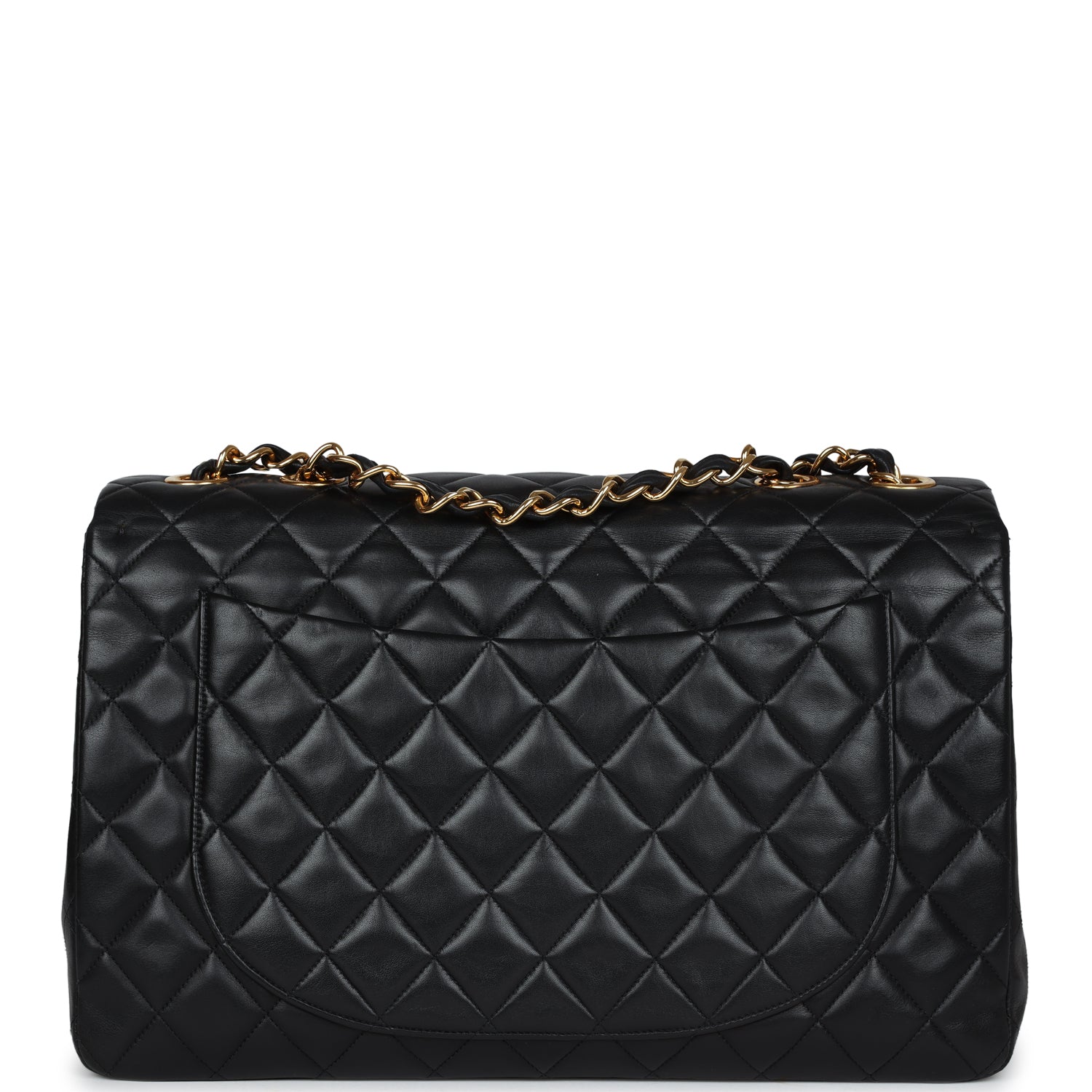 Chanel Vintage XL Jumbo Flap Bag Black Lambskin Gold Hardware