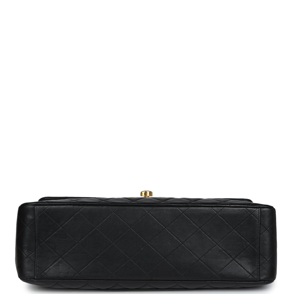 Chanel Vintage XL Jumbo Flap Bag Black Lambskin Gold Hardware